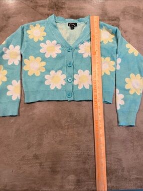 art class Aqua Daisy Cropped Cardigan